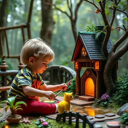 A child playing with the Enchanted Forest Adventure Playset, interacting with the various elements of the set