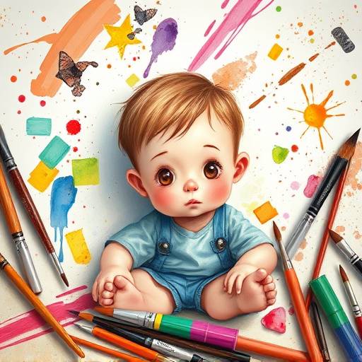 Children's art set with paints and brushes
